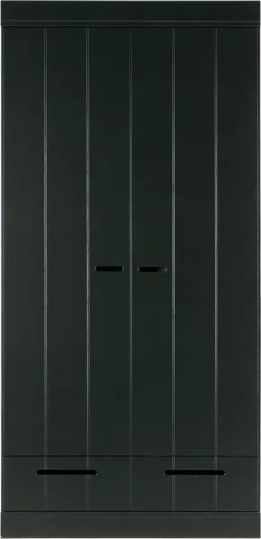 Connect, Vaatekaappi, 2 ovea ja 2 laatikkoa, musta, H195x53x94 cm, mänty