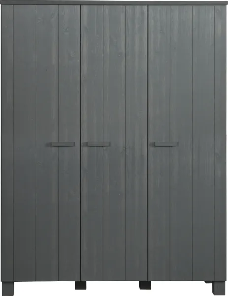 Dennis, Vaatekaappi, tummanharmaa, H202x55x158 cm, mänty