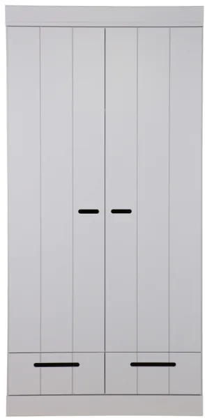 Connect, Vaatekaappi, 2 ovea ja 2 laatikkoa, harmaa, H195x53x94 cm, mänty