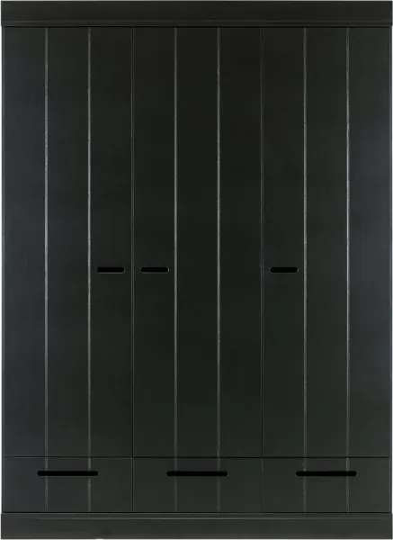 Connect, Vaatekaappi, 3 ovea ja 3 laatikkoa, musta, H195x53x140 cm, mänty